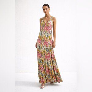 Abstract Maxi Dress Size S/M Multicolor Sleeveless Flowy Greek Summer Boho